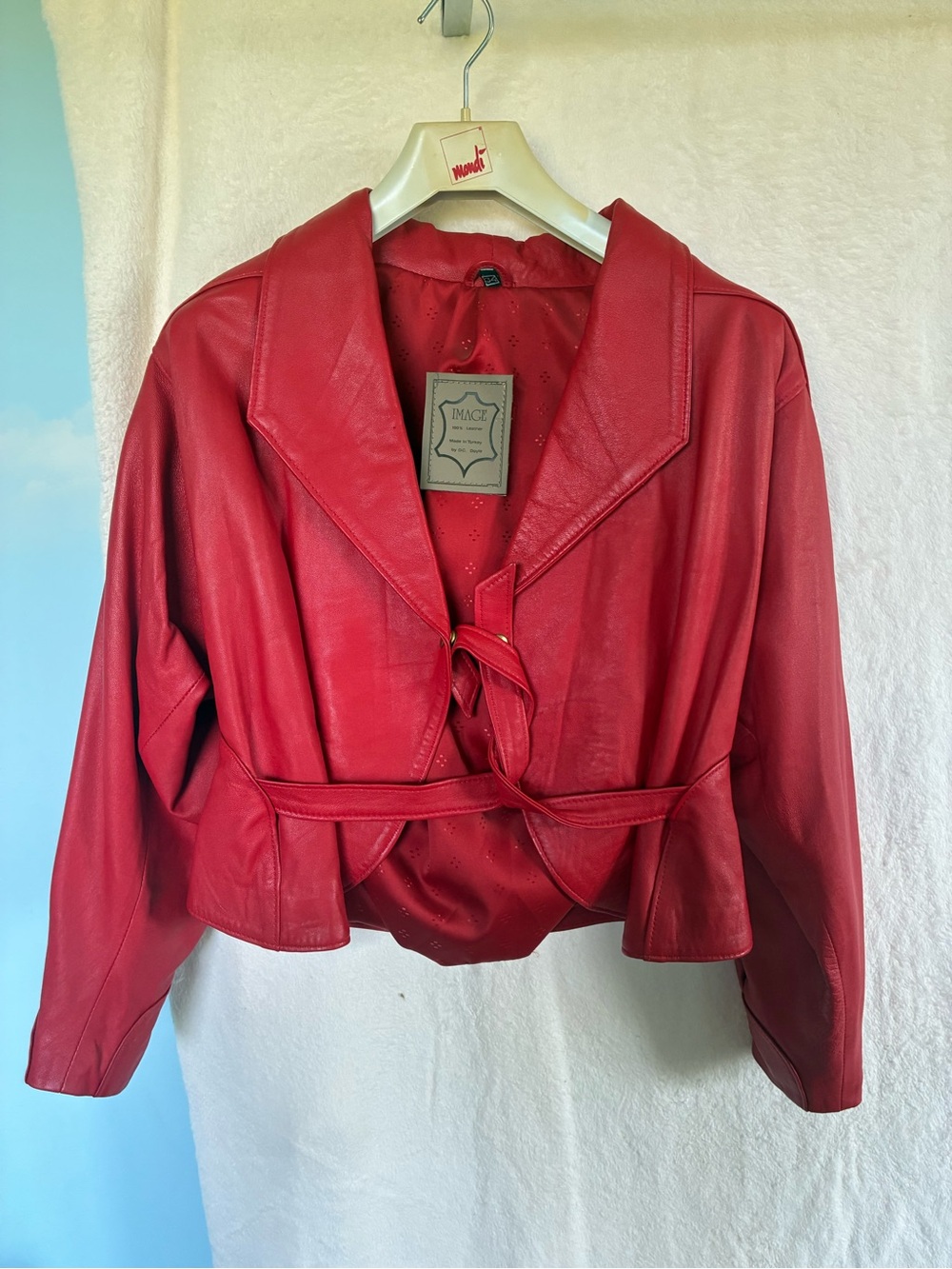 Vintage Red Leather Tie-Waist Jacket by